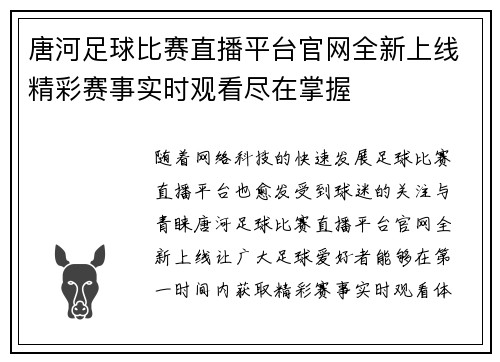唐河足球比赛直播平台官网全新上线精彩赛事实时观看尽在掌握